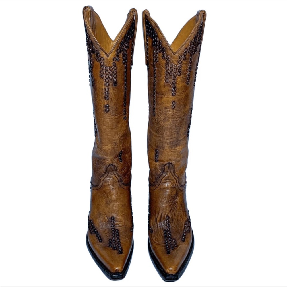 Old Gringo Brown Western Cowboy Heeled Boots with Distressed Leather - Picture 2 of 9